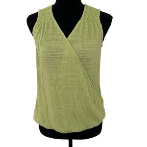 Cable & Gauge Women Green V-Neck Ruch Front Top Size XS NWT